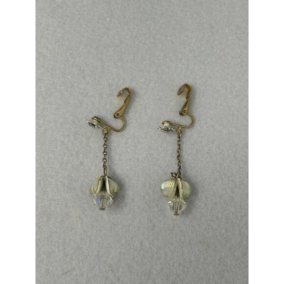 Vintage Cip On Earring Aurora Borealis Dangle Estate - Picture 3 of 5